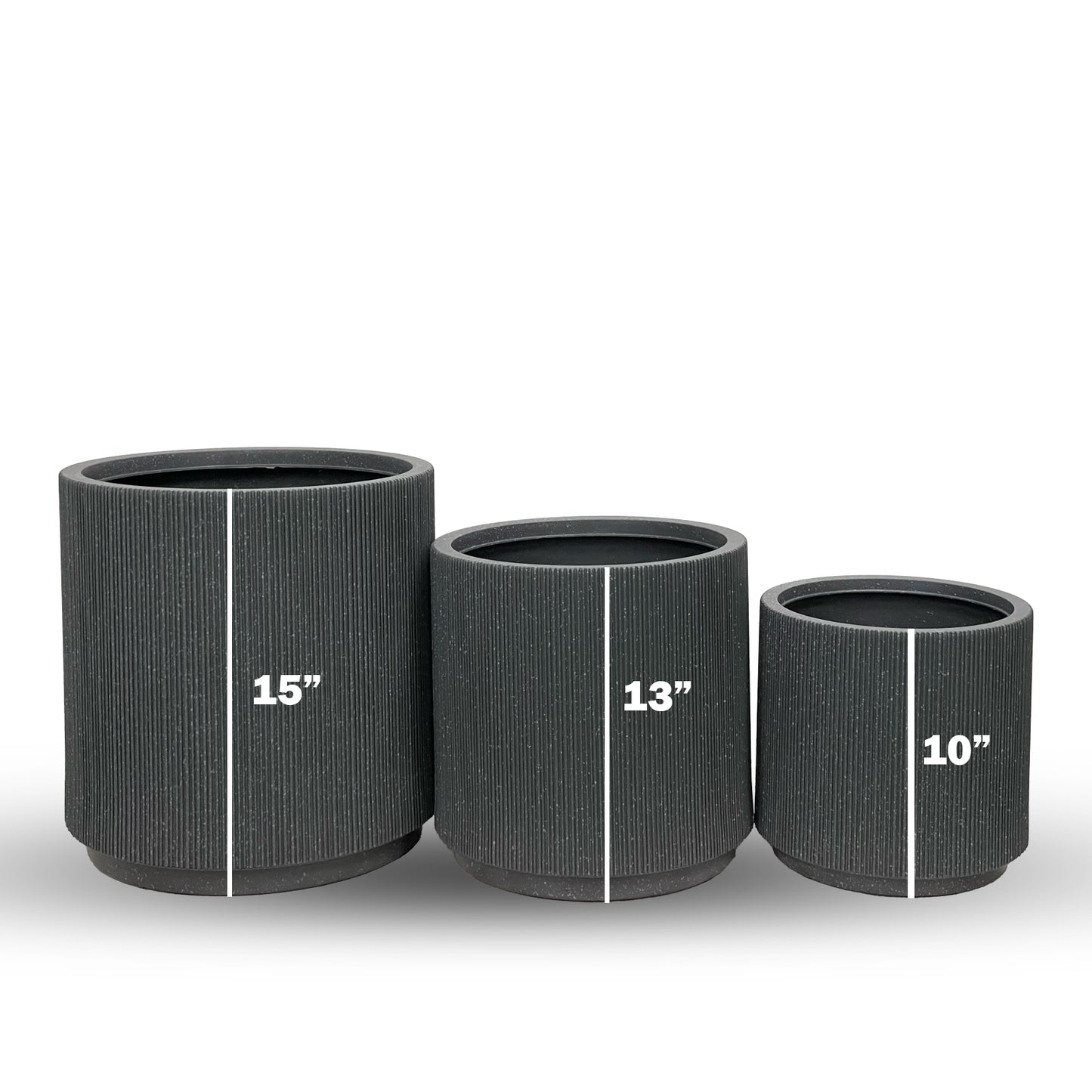 Matte Charcoal Ribbed Cylinder Planters – Set of 3 (15", 13", 10") or Sold Separately