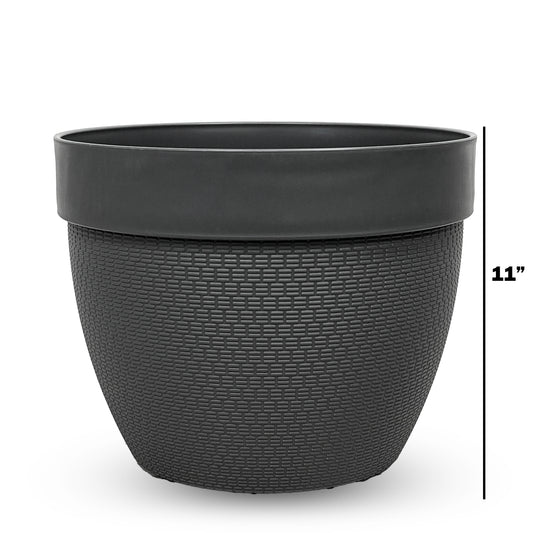 Matte Black Woven-Texture 11" Planter