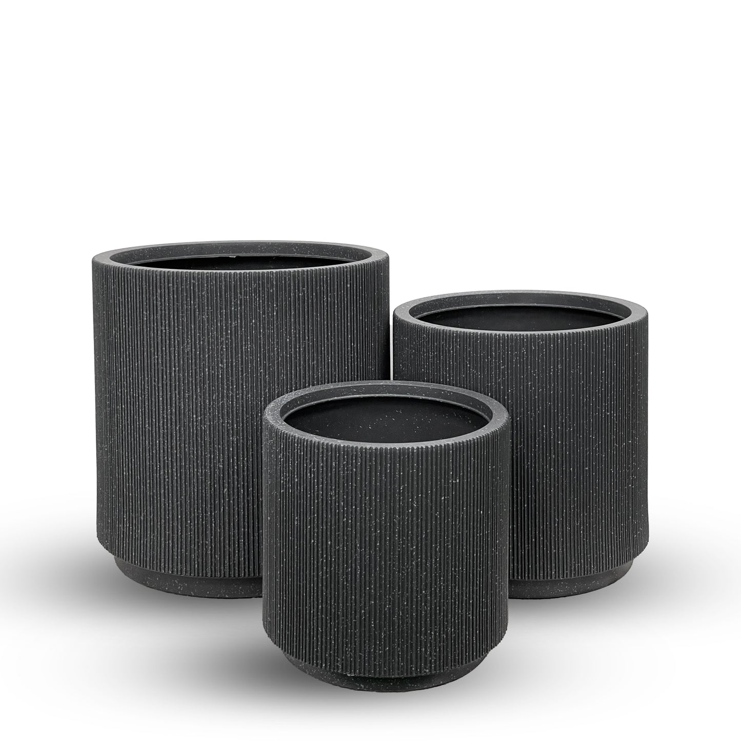 Matte Charcoal Ribbed Cylinder Planters – Set of 3 (15", 13", 10") or Sold Separately