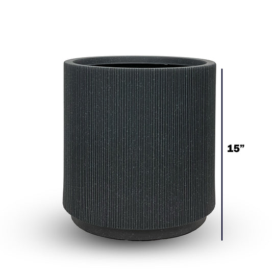 Matte Charcoal Ribbed Cylinder Planters – Set of 3 (15", 13", 10") or Sold Separately