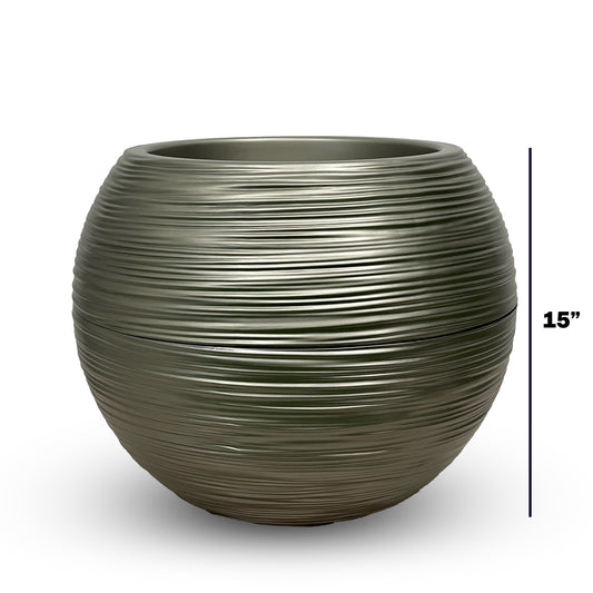 5" Metallic Olive Ripple Sphere Planter